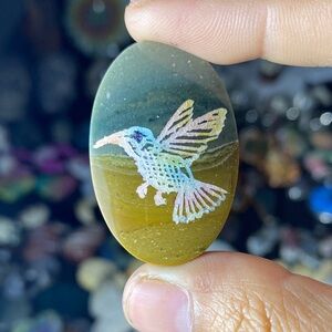 Cabochon Polychrome Jasper with Bird Design